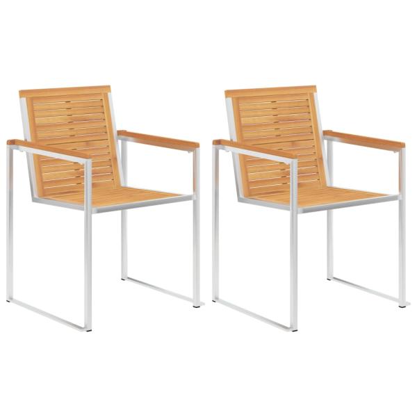 Gartenstühle mit Kissen 2 Stk. Massivholz Teak und Stahl