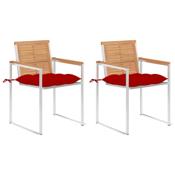 ARDEBO.de - Gartenstühle mit Kissen 2 Stk. Massivholz Teak und Stahl