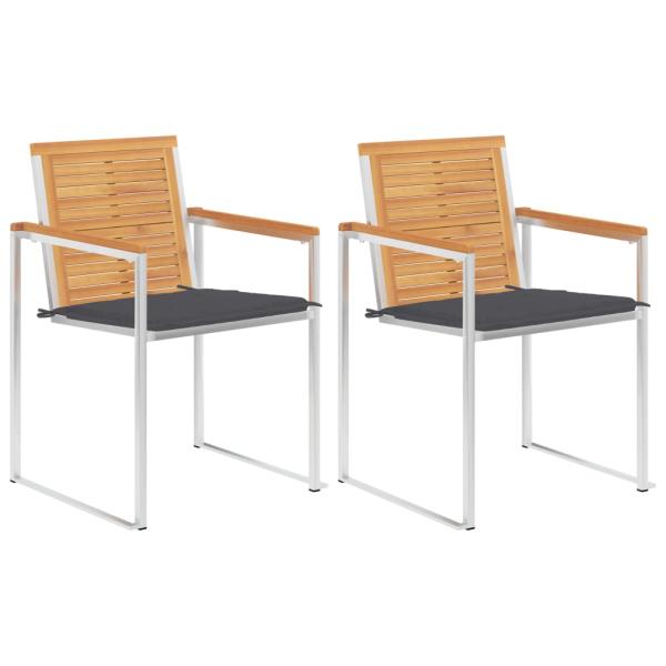 ARDEBO.de - Gartenstühle mit Kissen 2 Stk. Massivholz Teak und Stahl