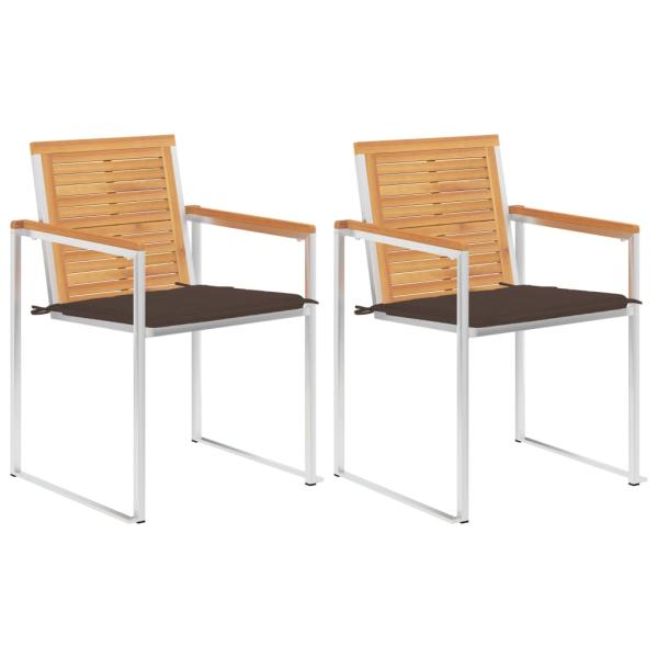 ARDEBO.de - Gartenstühle mit Kissen 2 Stk. Massivholz Teak und Stahl