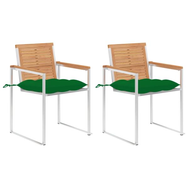 ARDEBO.de - Gartenstühle mit Kissen 2 Stk. Massivholz Teak und Stahl