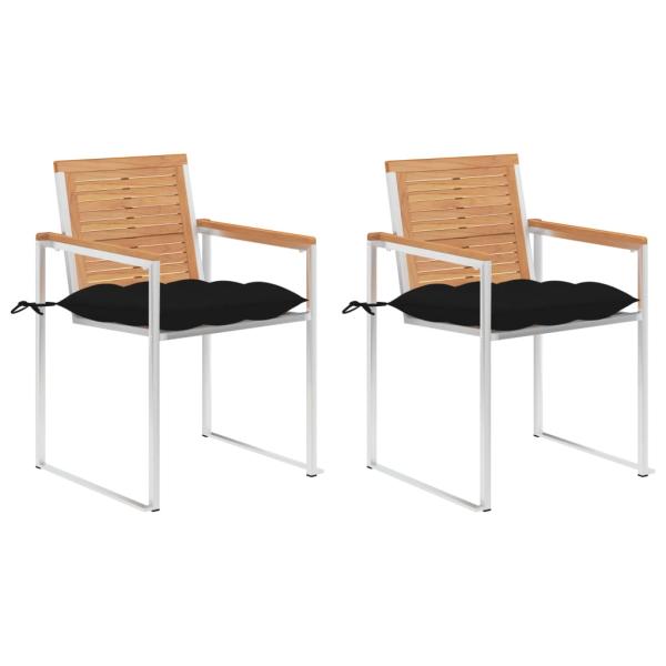 ARDEBO.de - Gartenstühle mit Kissen 2 Stk. Massivholz Teak und Stahl