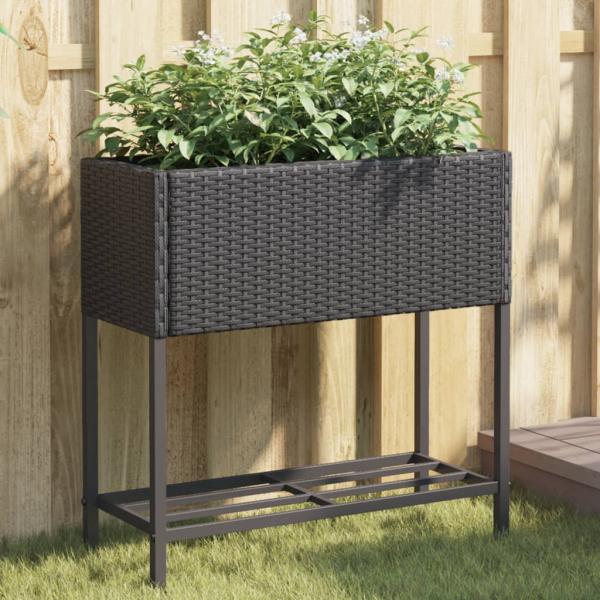ARDEBO.de - Pflanzkübel mit Ablage Schwarz Poly Rattan