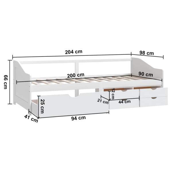 Tagesbett 3-Sitzer mit Schubladen Weiß Kiefernholz 90x200 cm