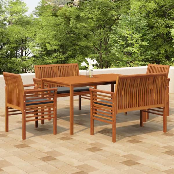 ARDEBO.de - 5-tlg. Garten-Essgruppe mit Kissen Massivholz Akazie