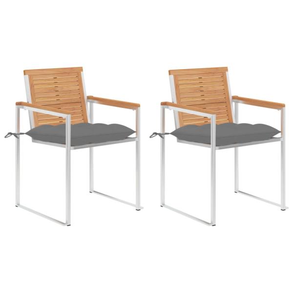 ARDEBO.de - Gartenstühle mit Kissen 2 Stk. Massivholz Teak und Stahl
