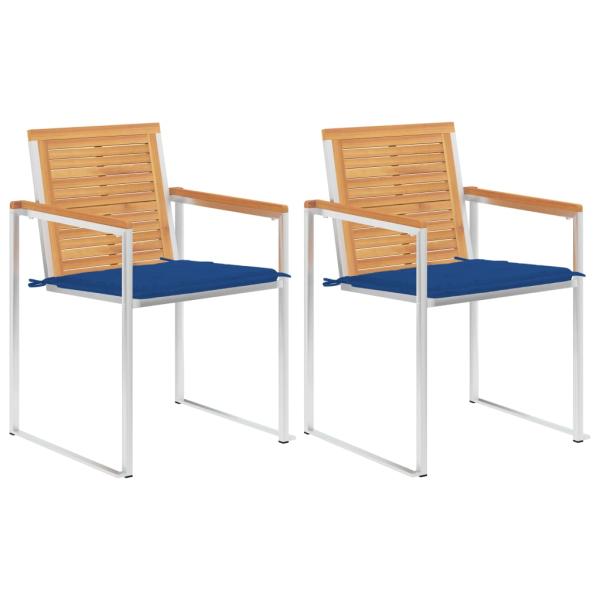 ARDEBO.de - Gartenstühle mit Kissen 2 Stk. Massivholz Teak und Stahl