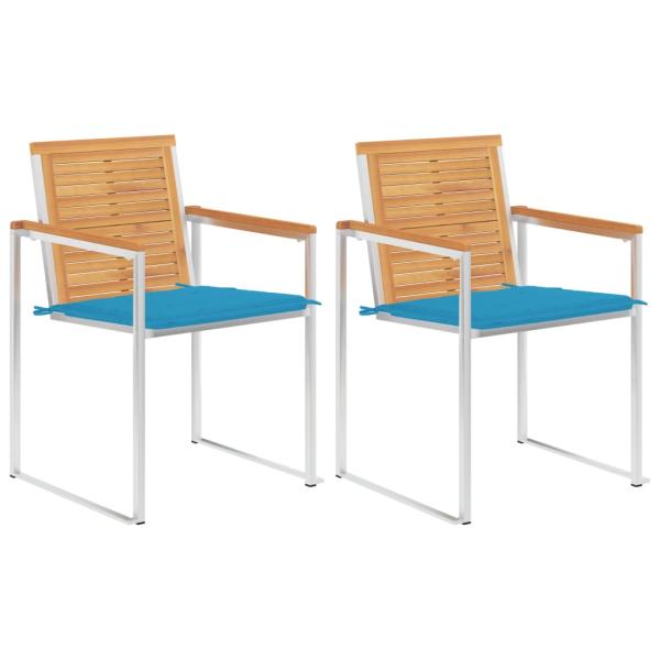 ARDEBO.de - Gartenstühle mit Kissen 2 Stk. Massivholz Teak und Stahl