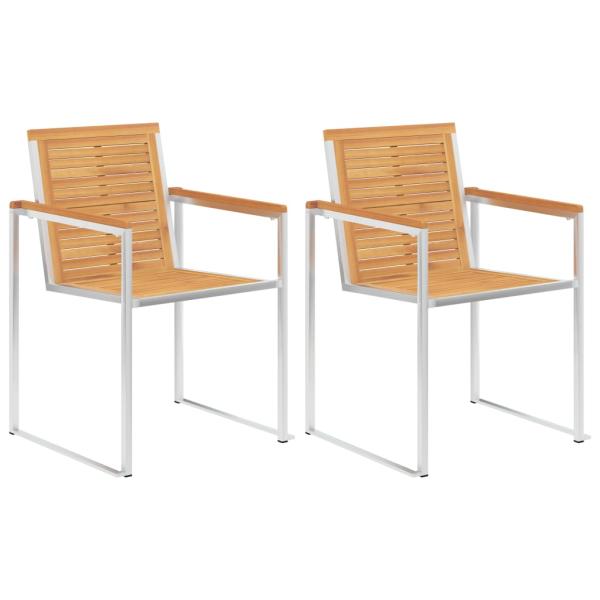 Gartenstühle mit Kissen 2 Stk. Massivholz Teak und Stahl
