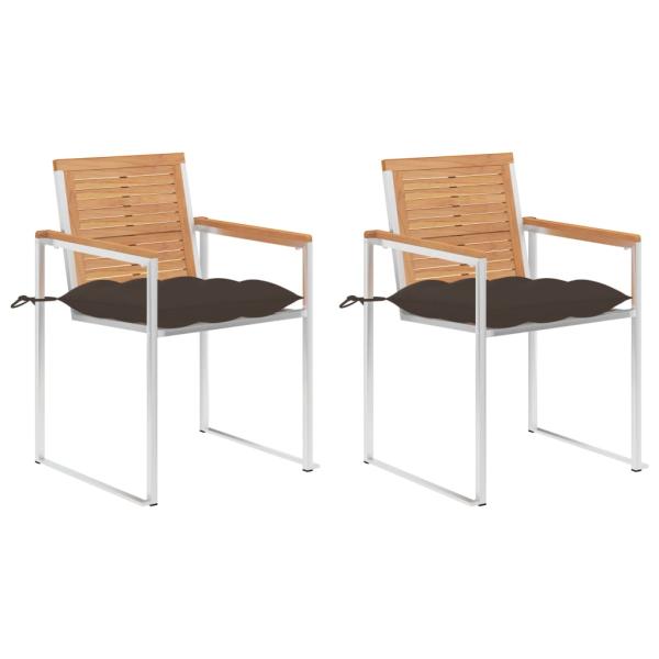 ARDEBO.de - Gartenstühle mit Kissen 2 Stk. Massivholz Teak und Stahl