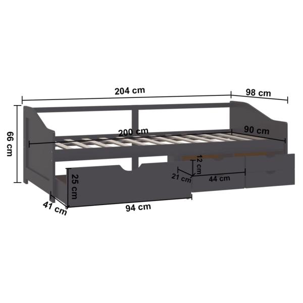 Tagesbett 3-Sitzer mit Schubladen Grau Kiefernholz 90x200 cm