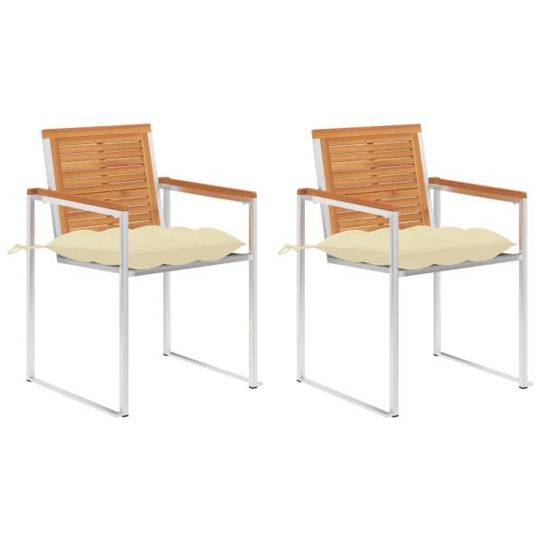 ARDEBO.de - Gartenstühle mit Kissen 2 Stk. Massivholz Akazie und Stahl
