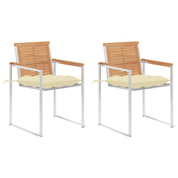 ARDEBO.de - Gartenstühle mit Kissen 2 Stk. Massivholz Teak und Stahl
