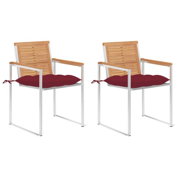 ARDEBO.de - Gartenstühle mit Kissen 2 Stk. Massivholz Teak und Stahl