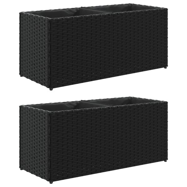 ARDEBO.de - Pflanzkübel mit 2 Töpfen 2 Stk. Schwarz 72x30x32 cm Poly Rattan