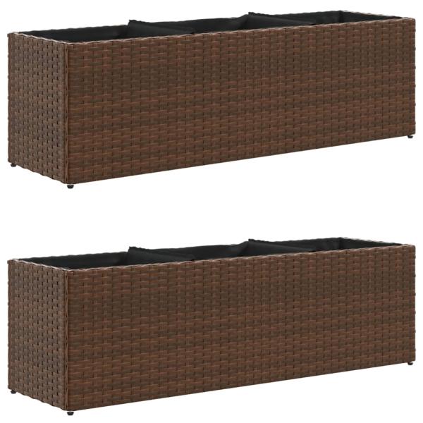 Pflanzkübel mit 3 Töpfen 2 Stk. Braun 105x30x32 cm Poly Rattan