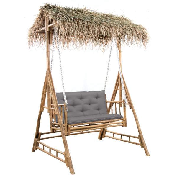 ARDEBO.de - Hollywoodschaukel mit Palmblättern und Kissen 202 cm Bambus