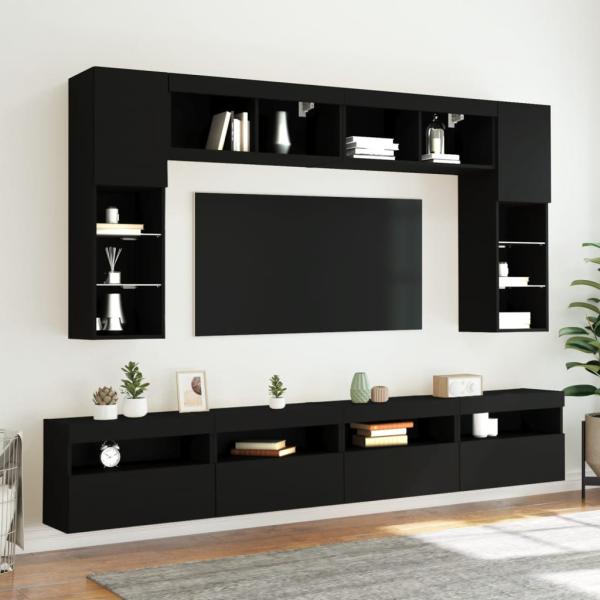 8-tlg. TV-Wohnwand mit LED-Leuchten Schwarz
