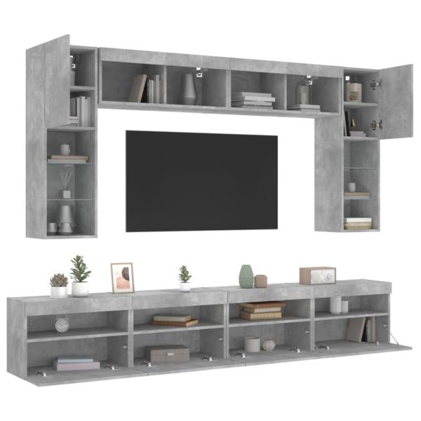 ARDEBO.de - 8-tlg. TV-Wohnwand mit LED-Leuchten Betongrau