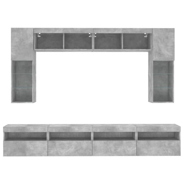 8-tlg. TV-Wohnwand mit LED-Leuchten Betongrau