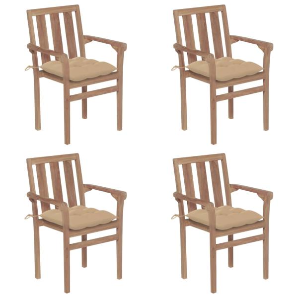 ARDEBO.de - Stapelbare Gartenstühle mit Kissen 4 Stk. Massivholz Teak