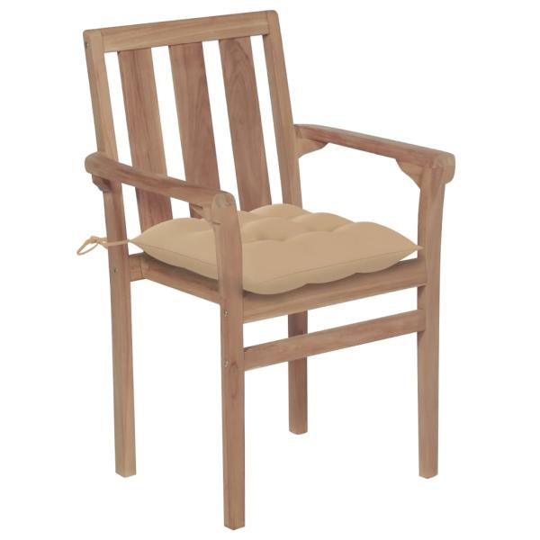 Stapelbare Gartenstühle mit Kissen 4 Stk. Massivholz Teak