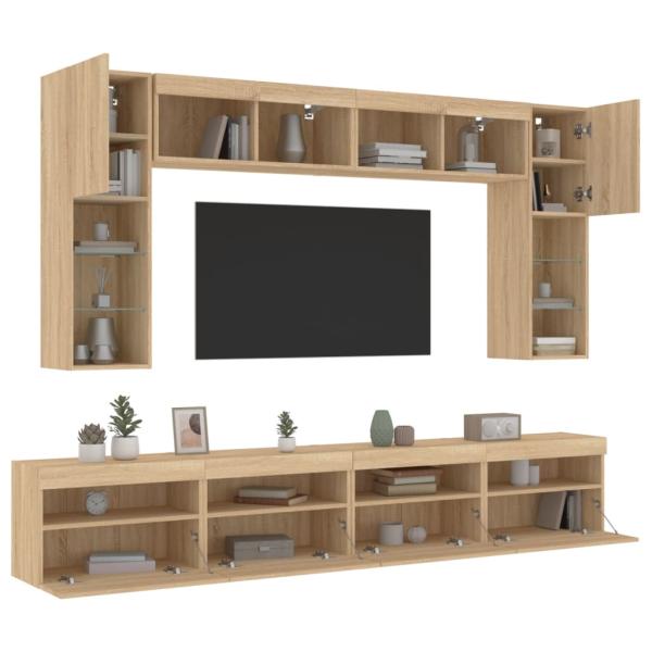 ARDEBO.de - 8-tlg. TV-Wohnwand mit LED-Leuchten Sonoma-Eiche