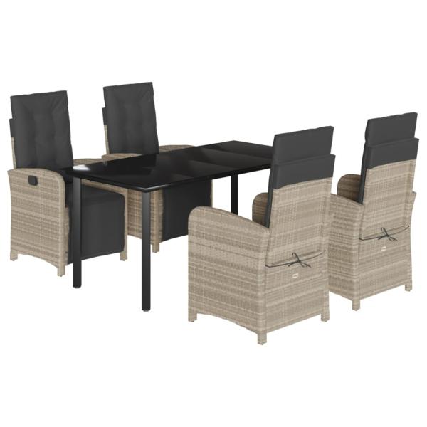 5-tlg. Garten-Essgruppe mit Kissen Hellgrau Poly Rattan