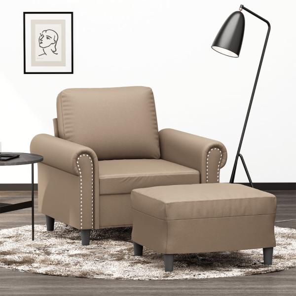 ARDEBO.de - Sessel mit Hocker Cappuccino-Braun 60 cm Kunstleder