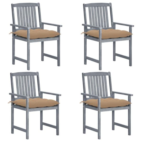 ARDEBO.de - Gartenstühle mit Kissen 4 Stk. Grau Massivholz Akazie