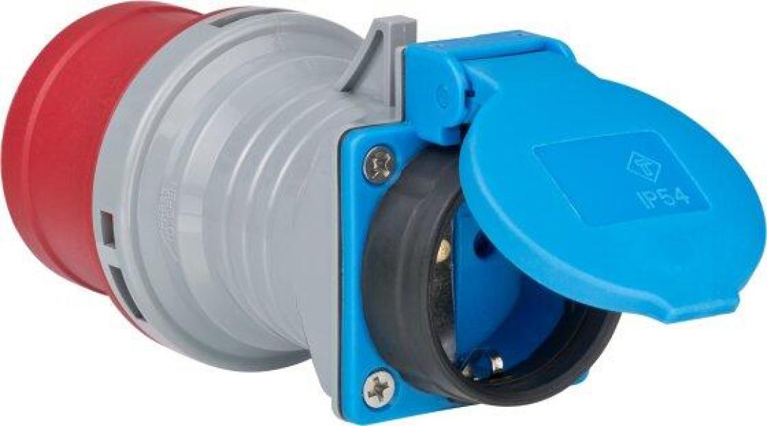 ARDEBO.de Brennstuhl CEE Adapter IP44 (Stecker: CEE 400V/16A, Steckdose 230V/16A), grau, blau (1081690)