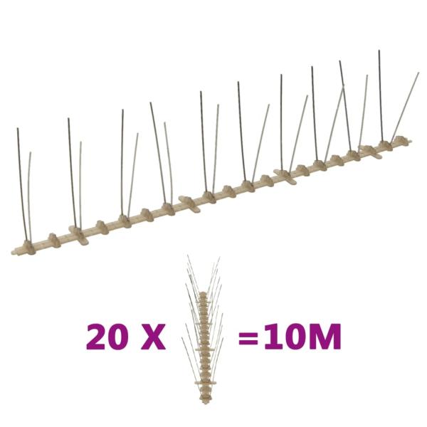 ARDEBO.de - 20-tlg. Vogelabwehr-Spikes-Set 10 m Kunststoff 2-reihig