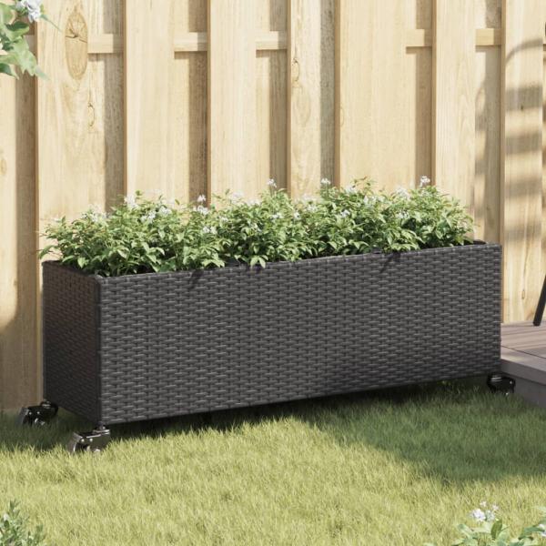 ARDEBO.de - Hochbeet mit Rollen & 3 Fächern Schwarz 107x32x38cm Poly Rattan