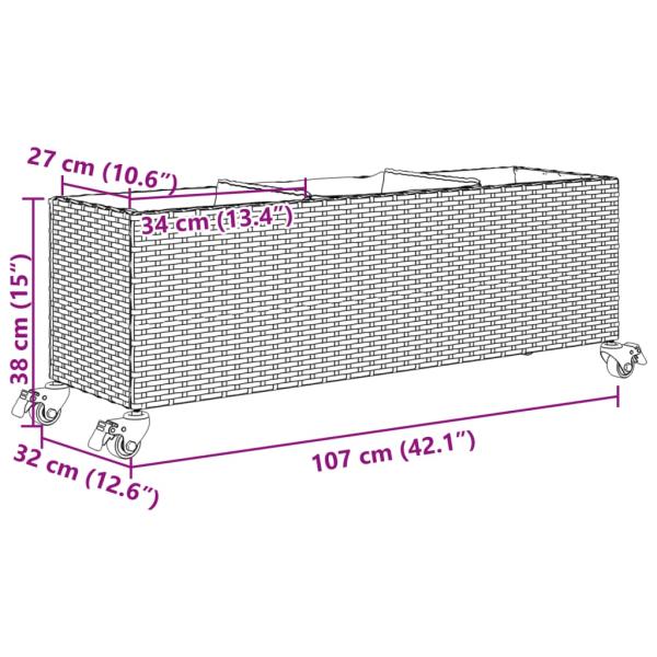 Hochbeet mit Rollen & 3 Fächern Schwarz 107x32x38cm Poly Rattan