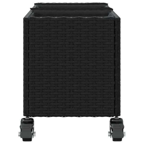 Hochbeet mit Rollen & 3 Fächern Schwarz 107x32x38cm Poly Rattan