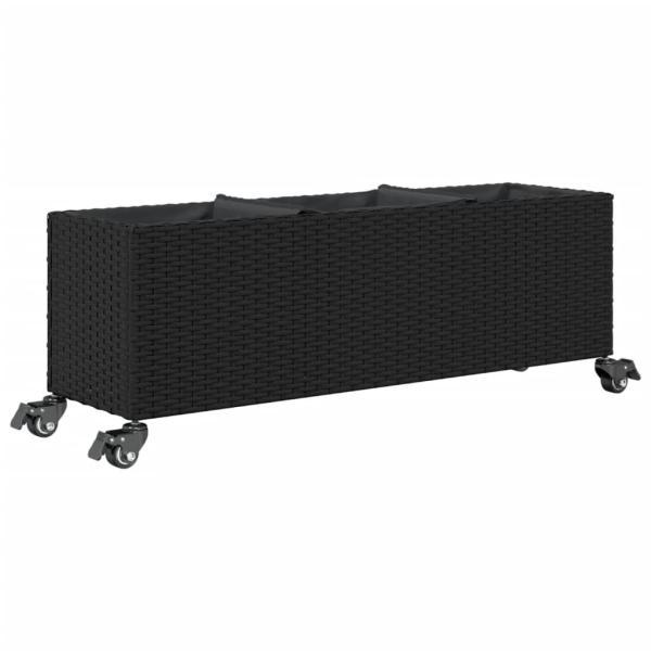 Pflanzkübel mit Rollen 2 Stk. Schwarz 107x32x38 cm Poly Rattan