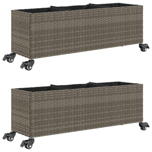 ARDEBO.de - Pflanzkübel mit Rollen 2 Stk. Grau 107x32x38 cm Poly Rattan