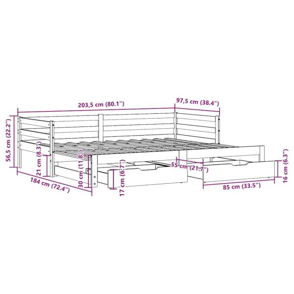 Tagesbett mit Schubladen Weiß 90x200 cm Kiefernholz