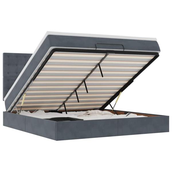 Ottoman-Bett mit Matratzen & LEDs Dunkelgrau 160x200 cm Samt