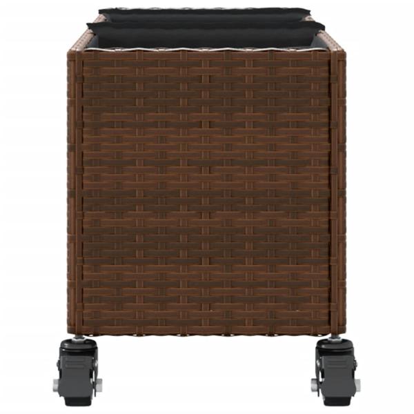 Pflanzkübel mit Rollen 3 Töpfe Braun 107x32x38 cm Poly-Rattan