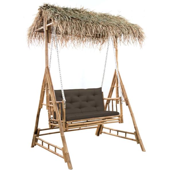 ARDEBO.de - Hollywoodschaukel mit Palmblättern und Kissen 202 cm Bambus