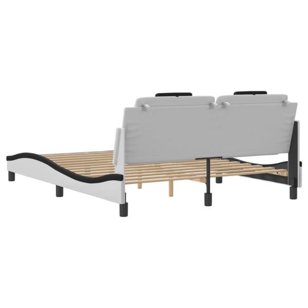 Bettgestell mit Kopfteil Weiß und Schwarz 160x200 cm Kunstleder