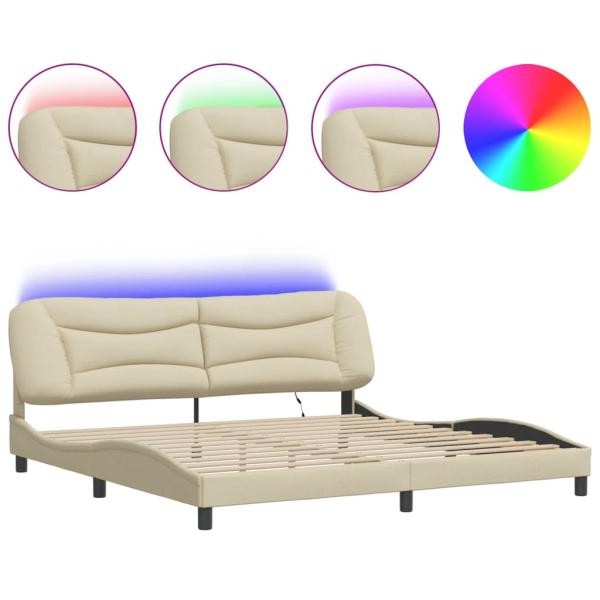 Bettgestell mit LED ohne Matratze Creme 200x200 cm Stoff