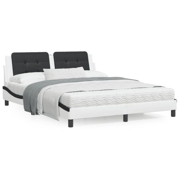 ARDEBO.de - Bettgestell mit LED Weiß und Schwarz 160x200 cm Kunstleder