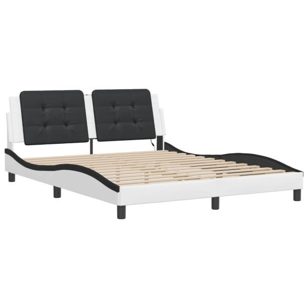 Bettgestell mit LED Weiß und Schwarz 160x200 cm Kunstleder