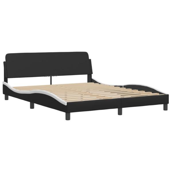 Bettgestell mit LED Weiß und Schwarz 160x200 cm Kunstleder