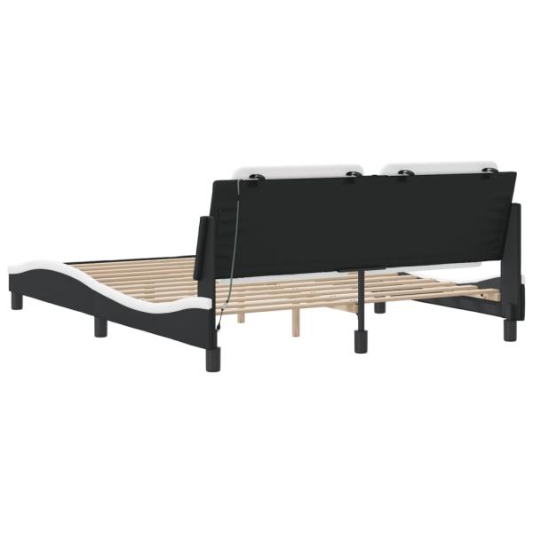 Bettgestell mit LED Weiß und Schwarz 160x200 cm Kunstleder