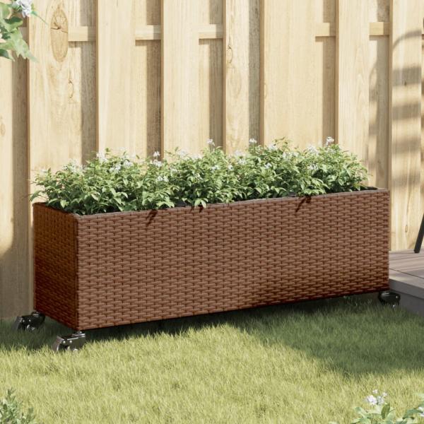 ARDEBO.de - Pflanzkübel mit Rollen 2 Stk. Braun 107x32x38 cm Poly Rattan