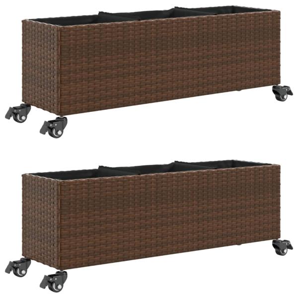 Pflanzkübel mit Rollen 2 Stk. Braun 107x32x38 cm Poly Rattan
