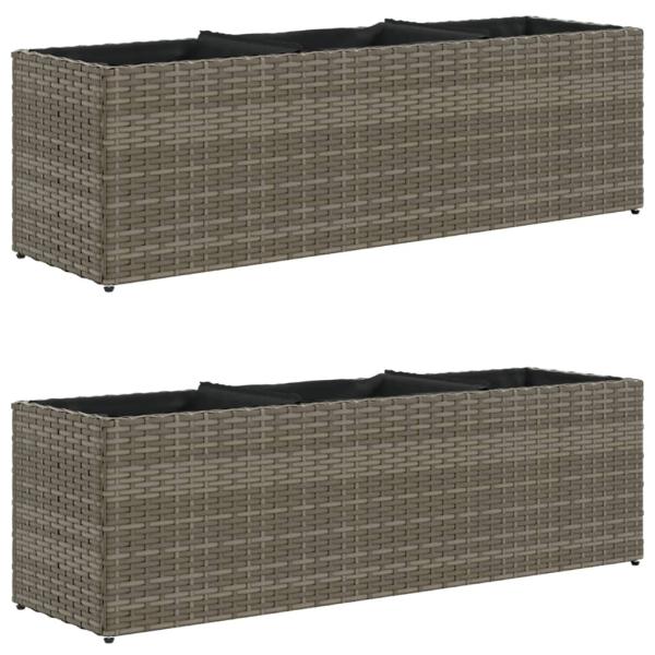 Pflanzkübel mit 3 Töpfen 2 Stk. Grau 105x30x32 cm Poly Rattan